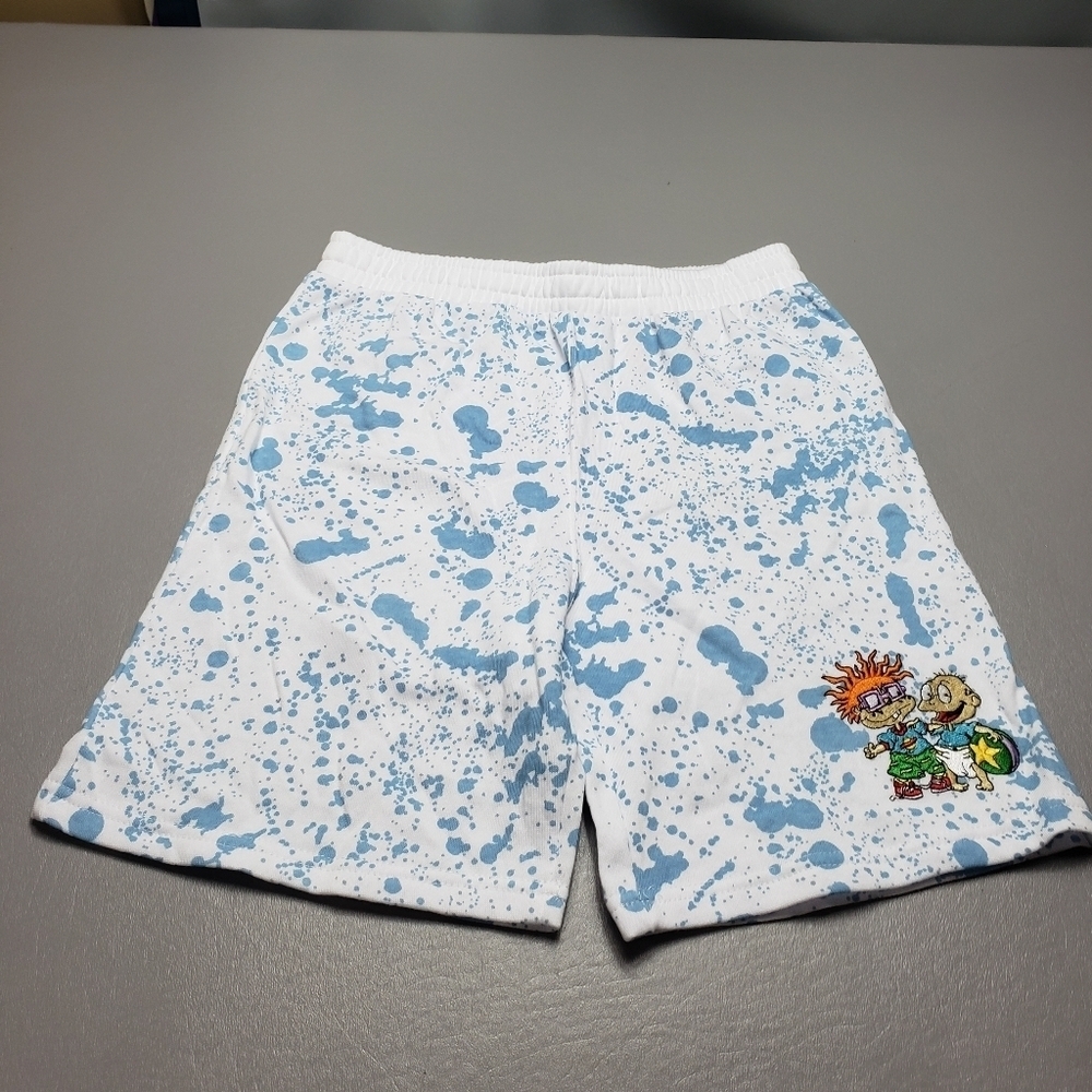 nickelodeon kids size XL 14-16 rugrats blue and white splatter shorts